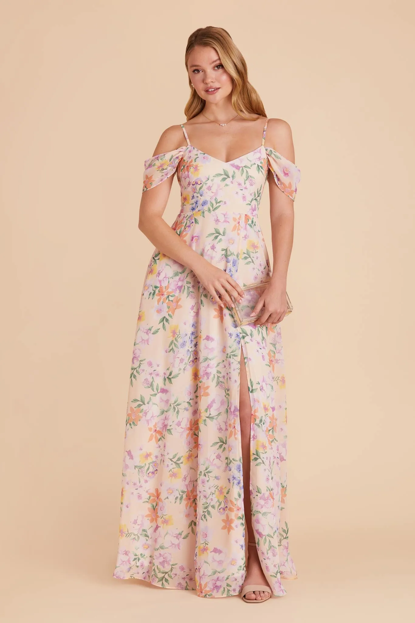 Devin Chiffon Dress With Slit - Botanical Blooms sold by Birdy Grey