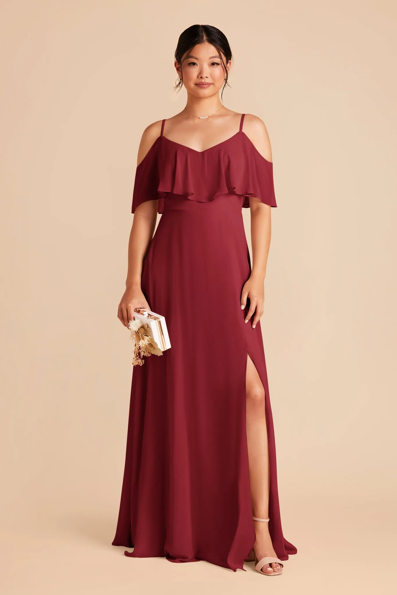 Jane Chiffon Dress With Slit - Burgundy sold by Birdy Grey product image thumbnail 4
