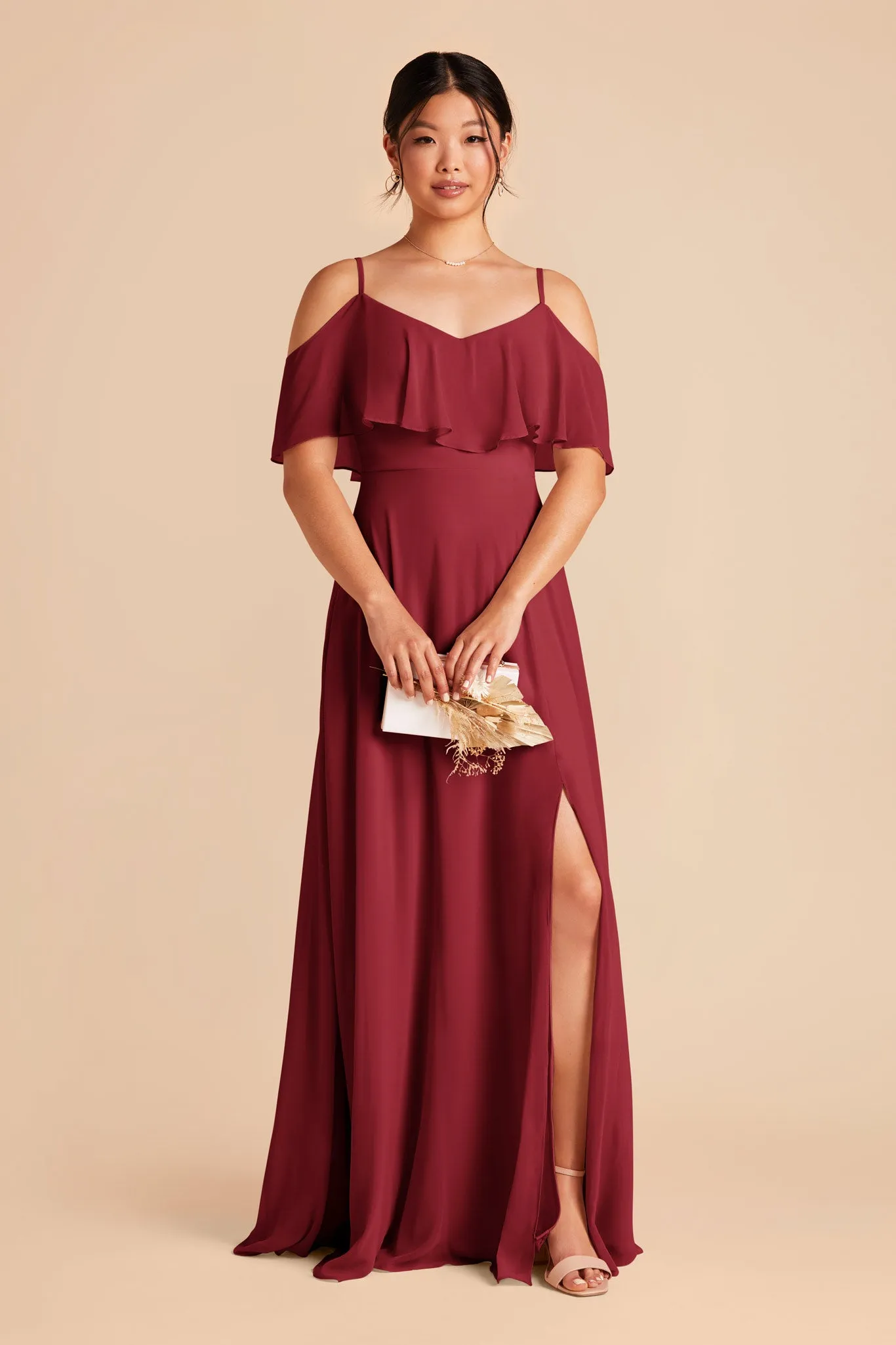 Jane Chiffon Dress With Slit - Burgundy sold by Birdy Grey