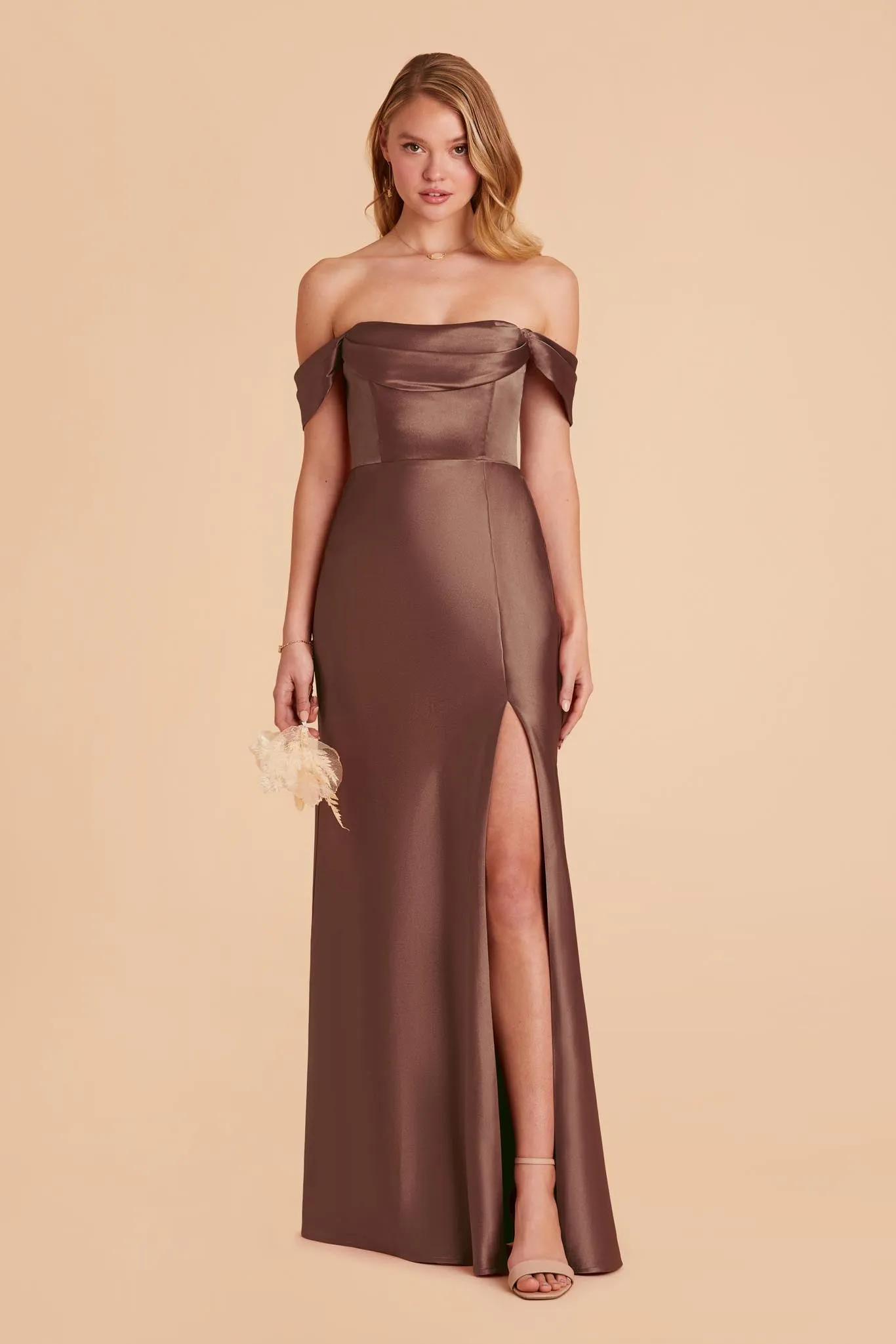 Mia Shiny Satin Dress - Chocolate Brown sold by Birdy Grey