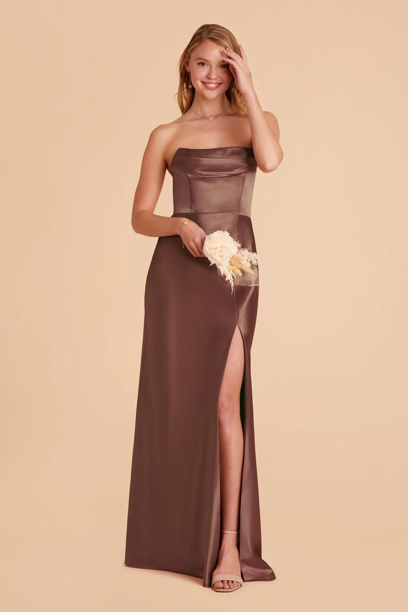 Mia Shiny Satin Dress - Chocolate Brown sold by Birdy Grey product image thumbnail 3