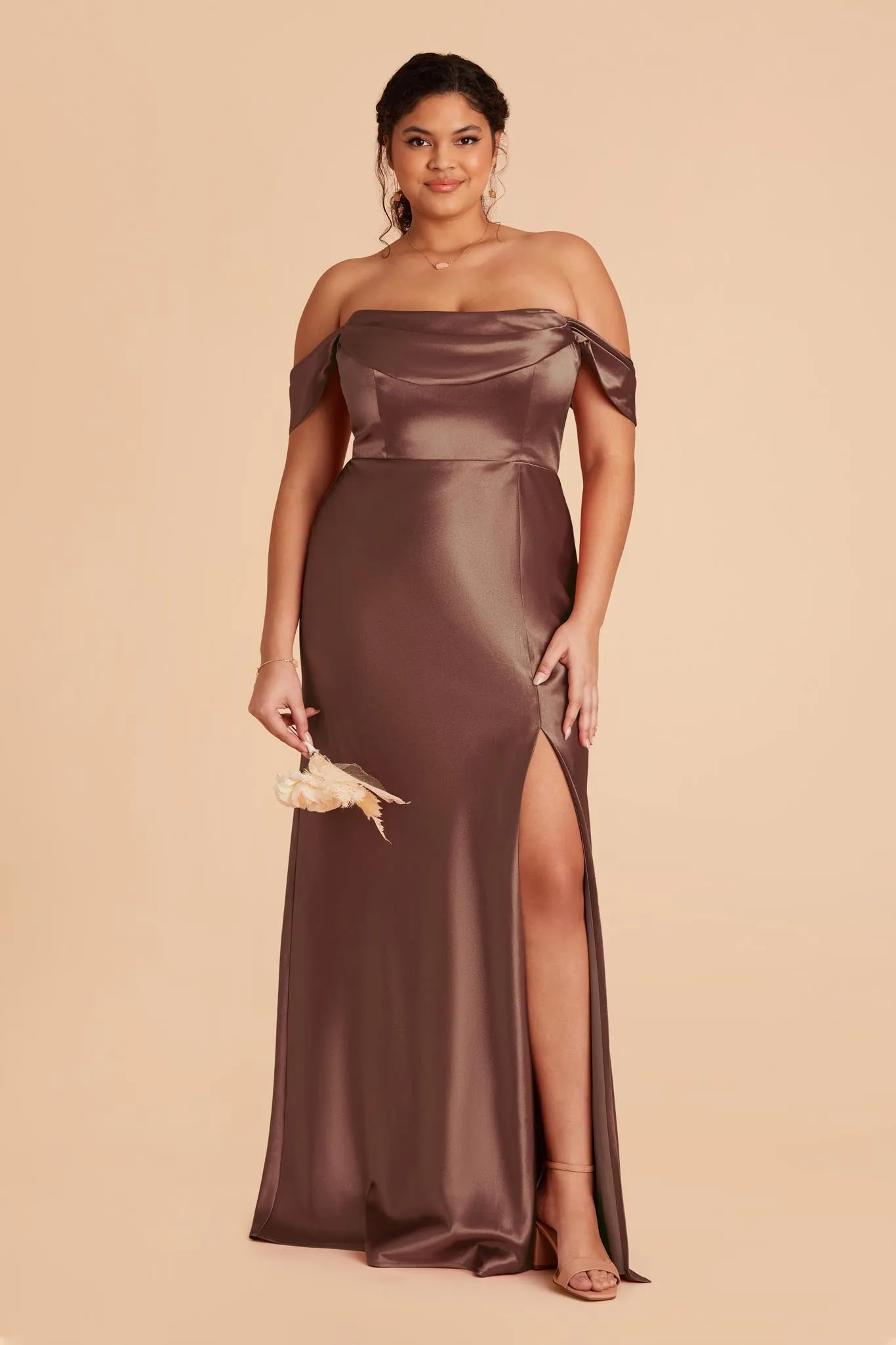 Mia Shiny Satin Dress - Chocolate Brown sold by Birdy Grey product image thumbnail 2