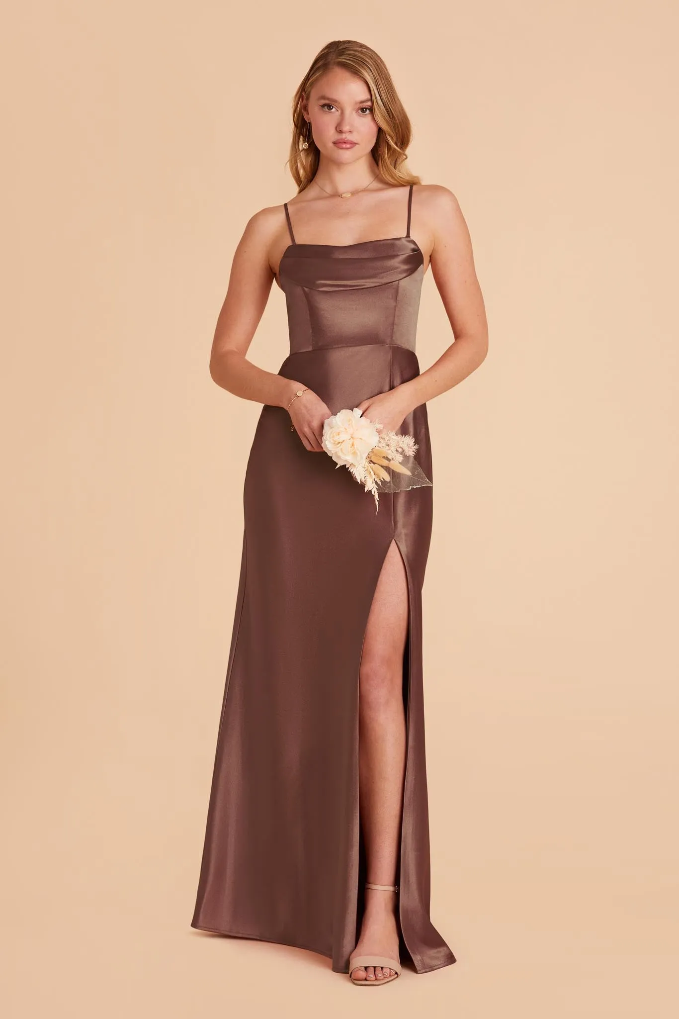 Mia Shiny Satin Dress - Chocolate Brown sold by Birdy Grey product image thumbnail 5