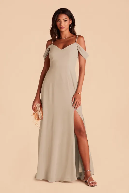 Devin Chiffon Dress With Slit - Almond sold by Birdy Grey