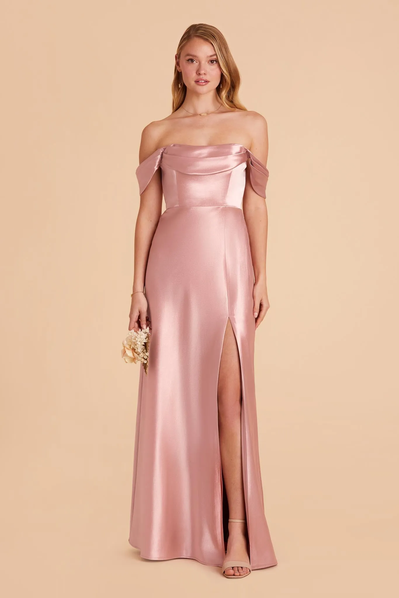 Mia Shiny Satin Dress - English Rose sold by Birdy Grey