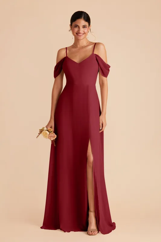 Devin Chiffon Dress With Slit - Burgundy sold by Birdy Grey