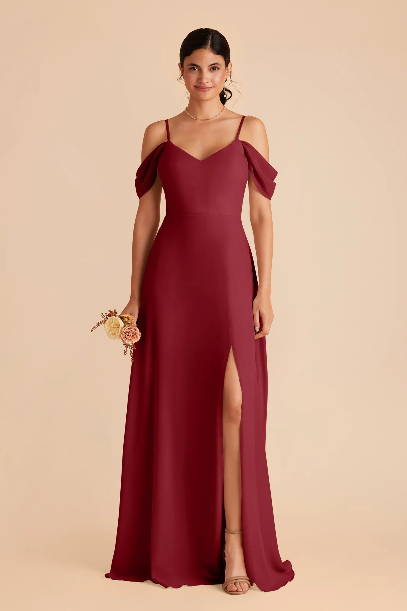 Devin Chiffon Dress With Slit - Burgundy sold by Birdy Grey product image thumbnail 3