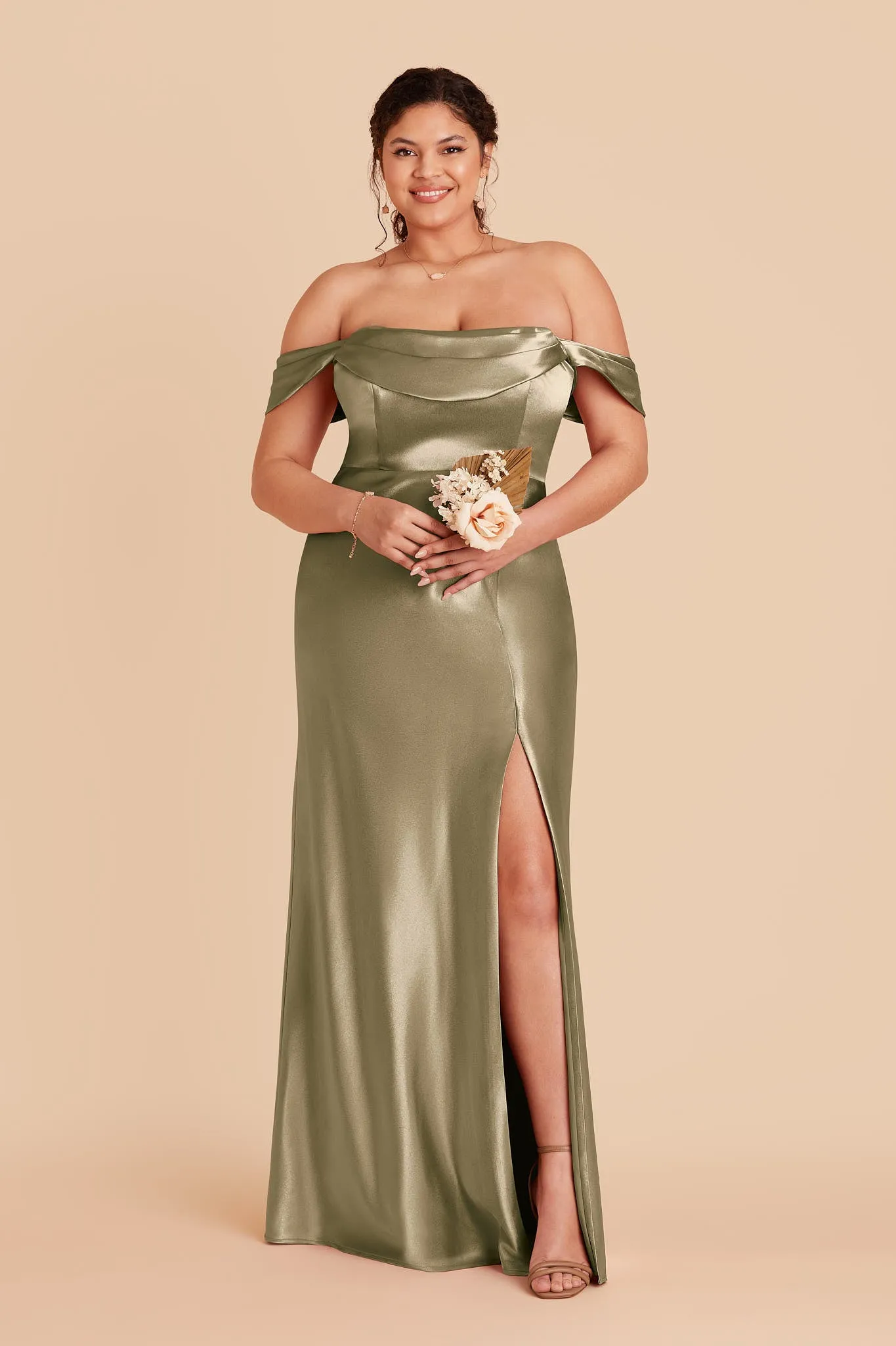 Mia Shiny Satin Dress - Moss Green sold by Birdy Grey product image thumbnail 2