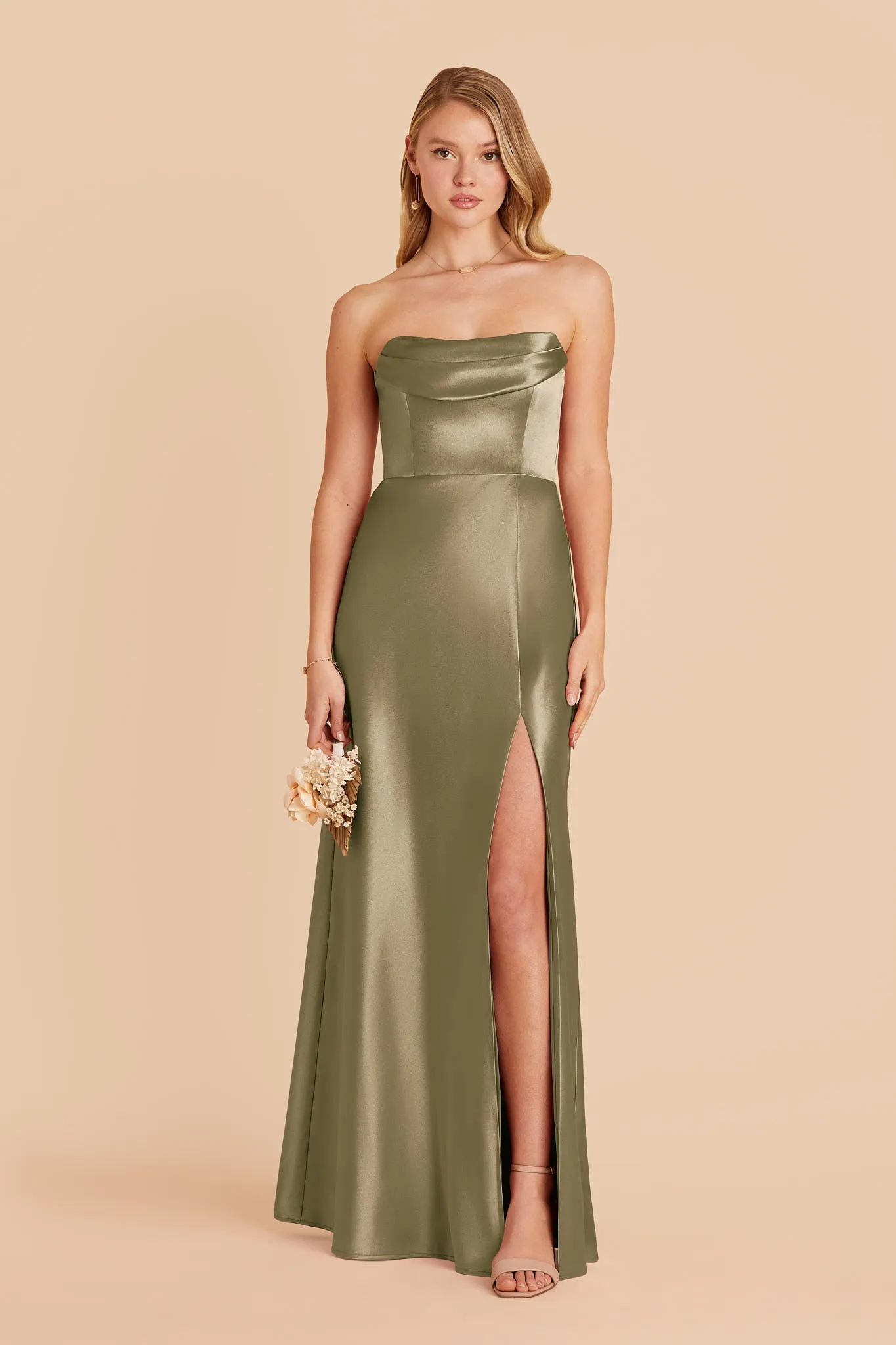 Mia Shiny Satin Dress - Moss Green sold by Birdy Grey