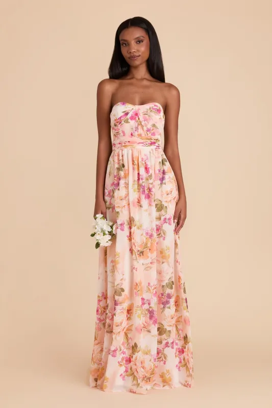 Grace Chiffon Dress - Coral Sunset Peonies sold by Birdy Grey