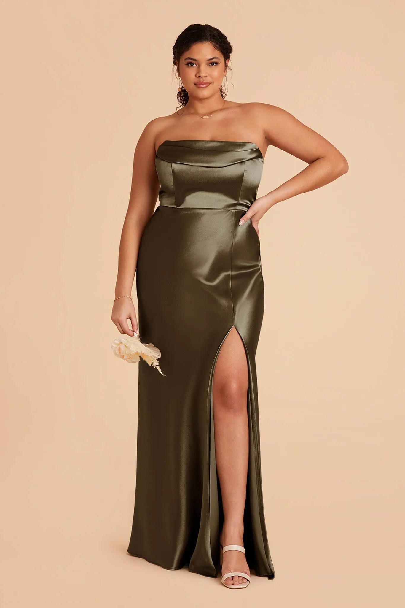 Mia Shiny Satin Dress - Olive sold by Birdy Grey product image thumbnail 2