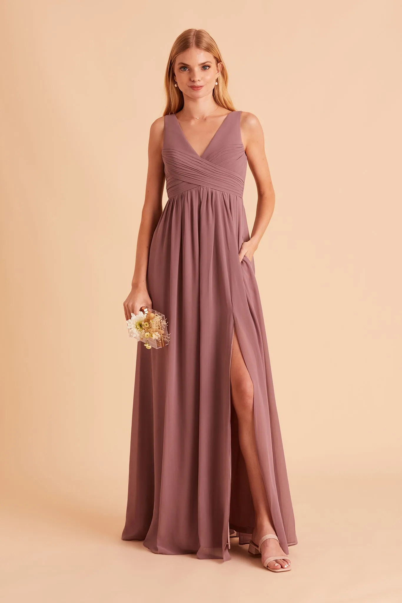 Laurie Chiffon Dress - Dark Mauve sold by Birdy Grey