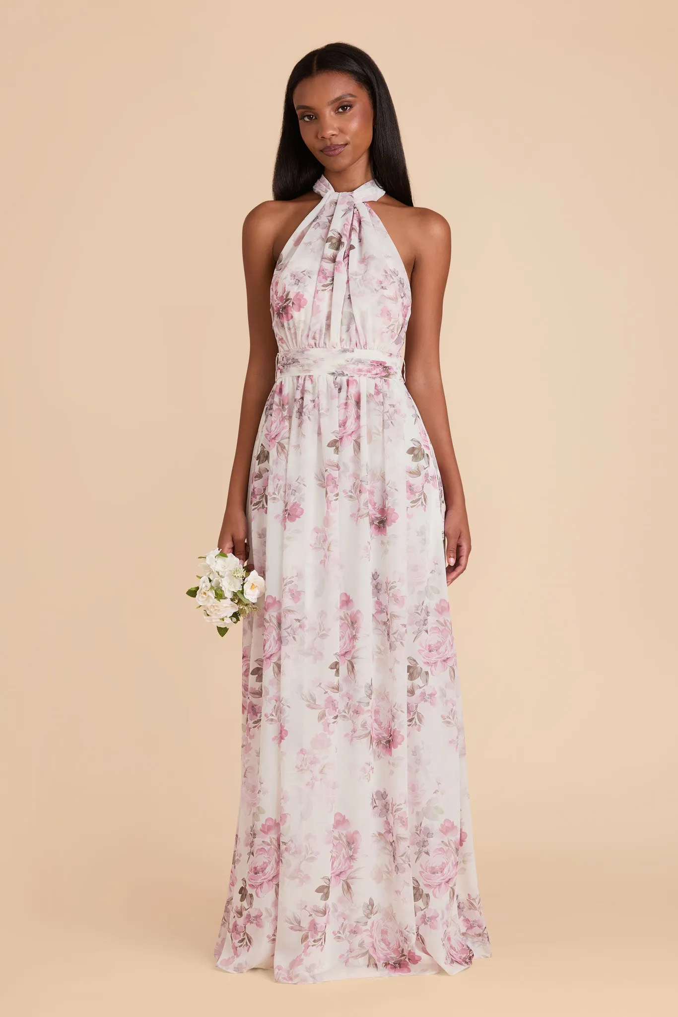 Grace Chiffon Dress - Dusty Pink Peonies sold by Birdy Grey product image thumbnail 2