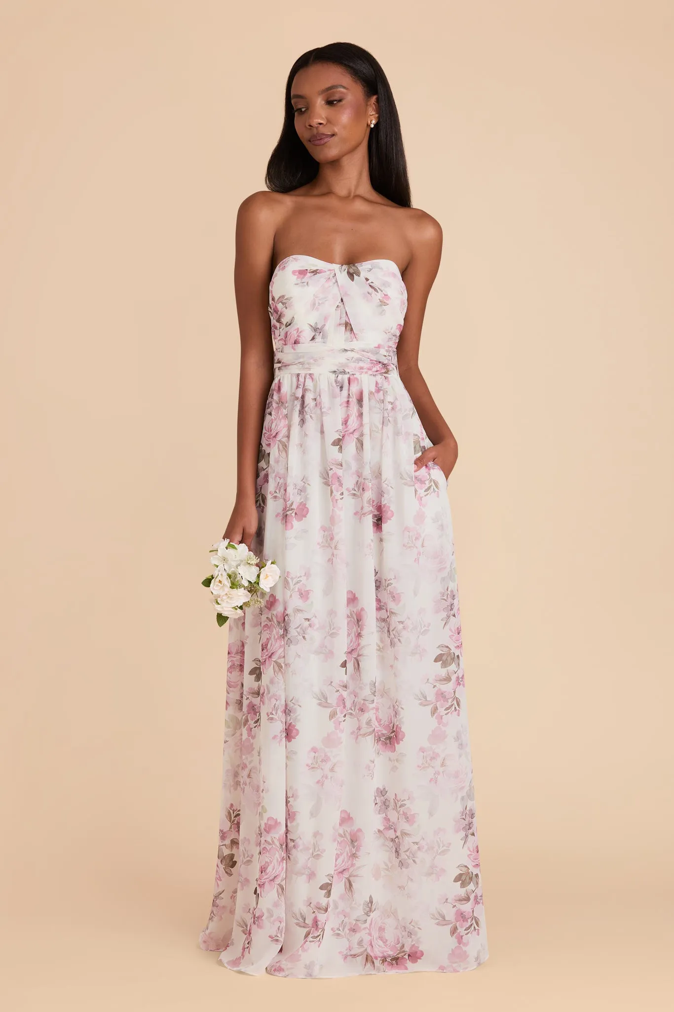 Grace Chiffon Dress - Dusty Pink Peonies sold by Birdy Grey product image thumbnail 3