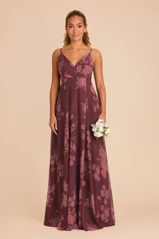 Kaia Chiffon Dress - Sangria Whimsical Blooms sold by Birdy Grey