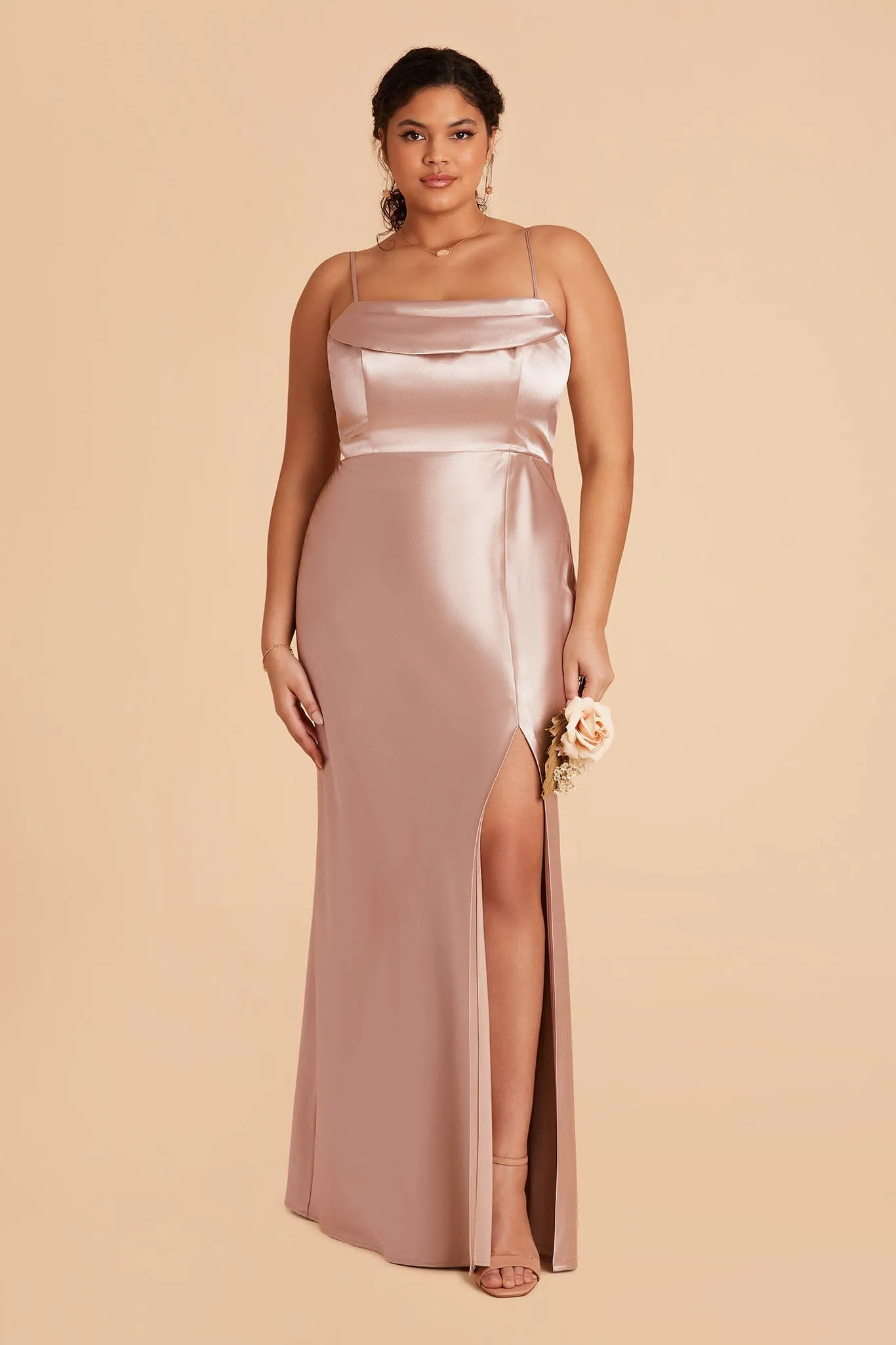 Mia Shiny Satin Dress - Taupe sold by Birdy Grey product image thumbnail 3