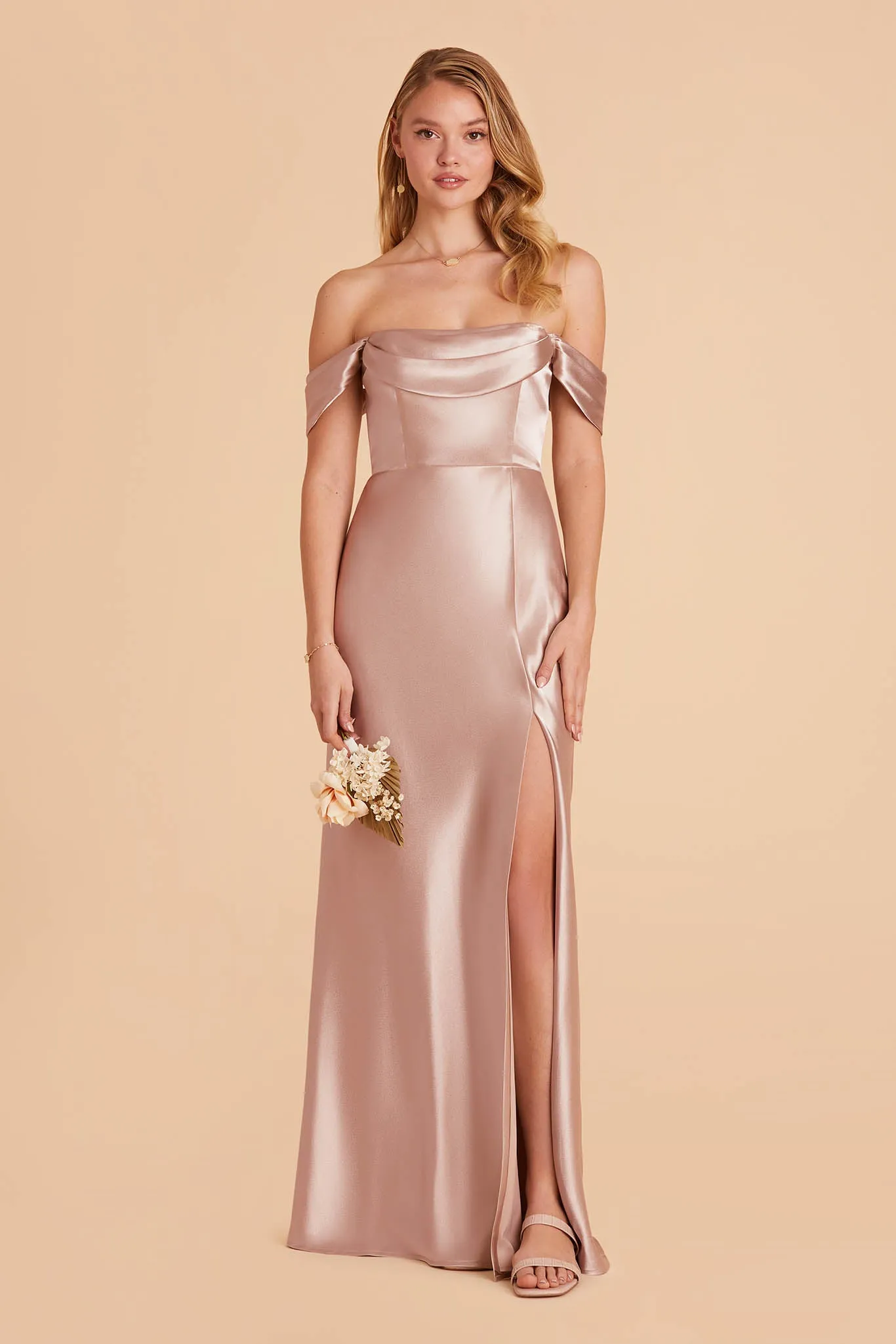 Mia Shiny Satin Dress - Taupe sold by Birdy Grey product image thumbnail 5