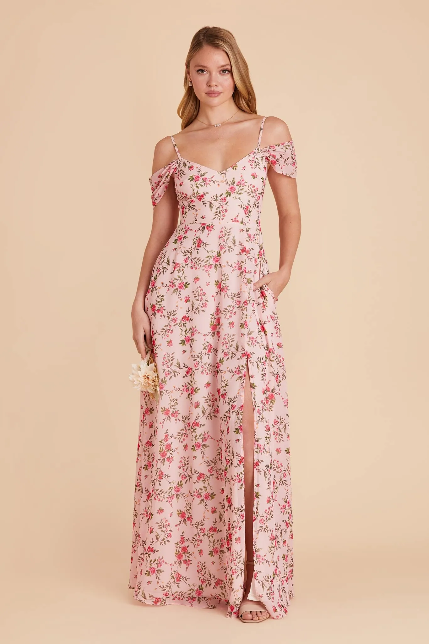 Devin Chiffon Dress With Slit - Wild Rose Garden sold by Birdy Grey product image thumbnail 3