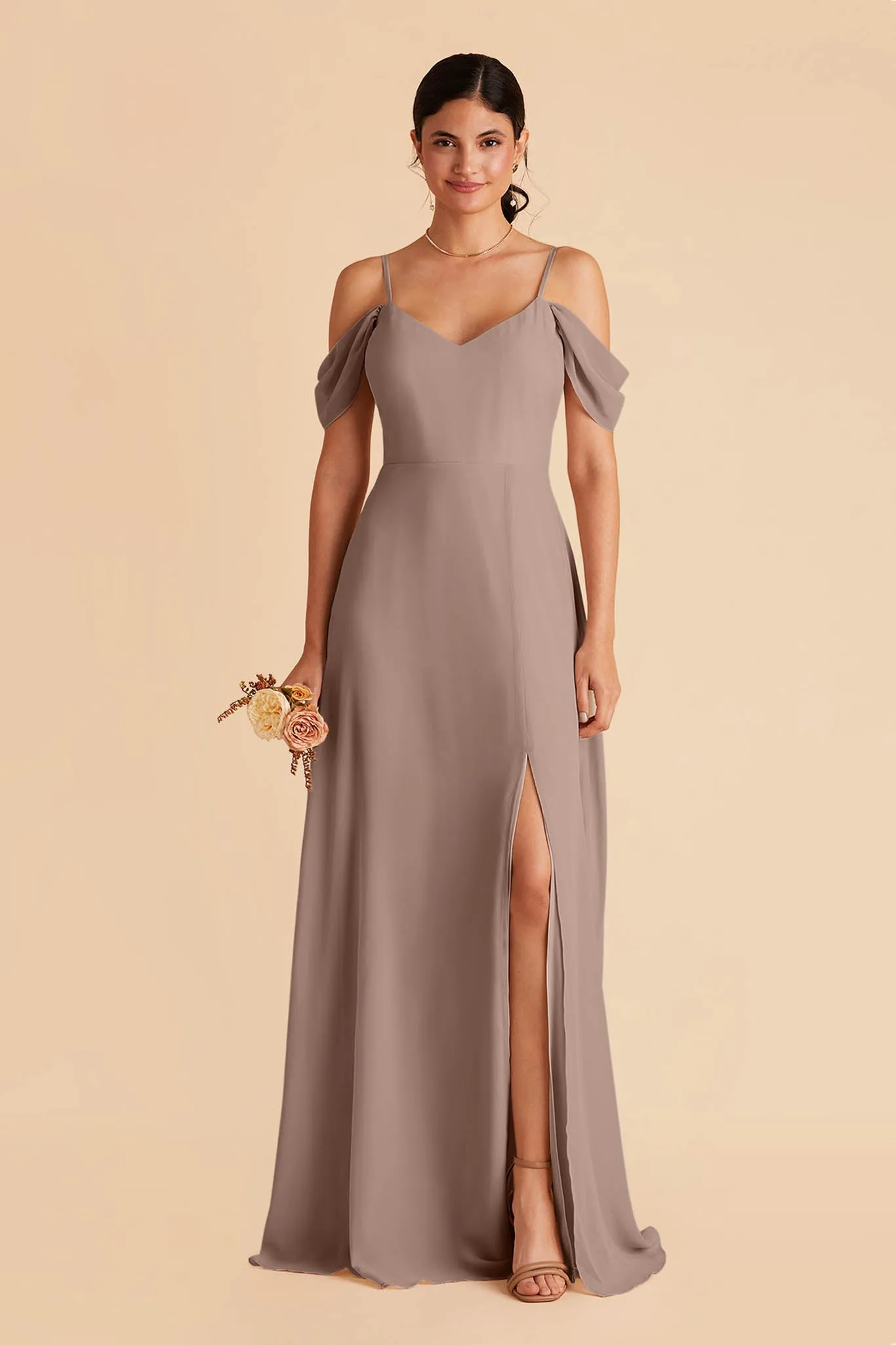 Devin Chiffon Dress With Slit - Toffee sold by Birdy Grey product image thumbnail 3