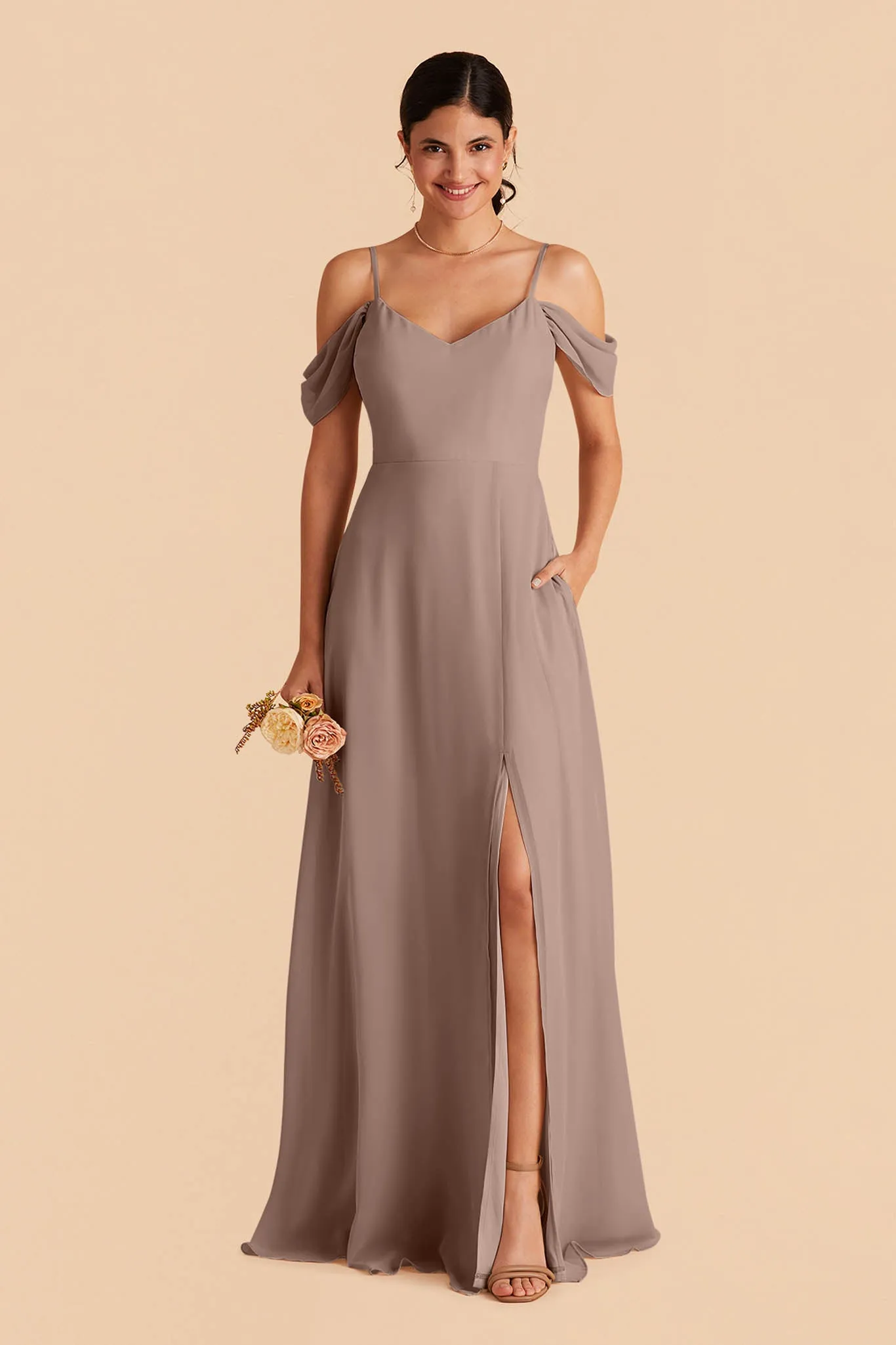 Devin Chiffon Dress With Slit - Toffee sold by Birdy Grey product image thumbnail 4