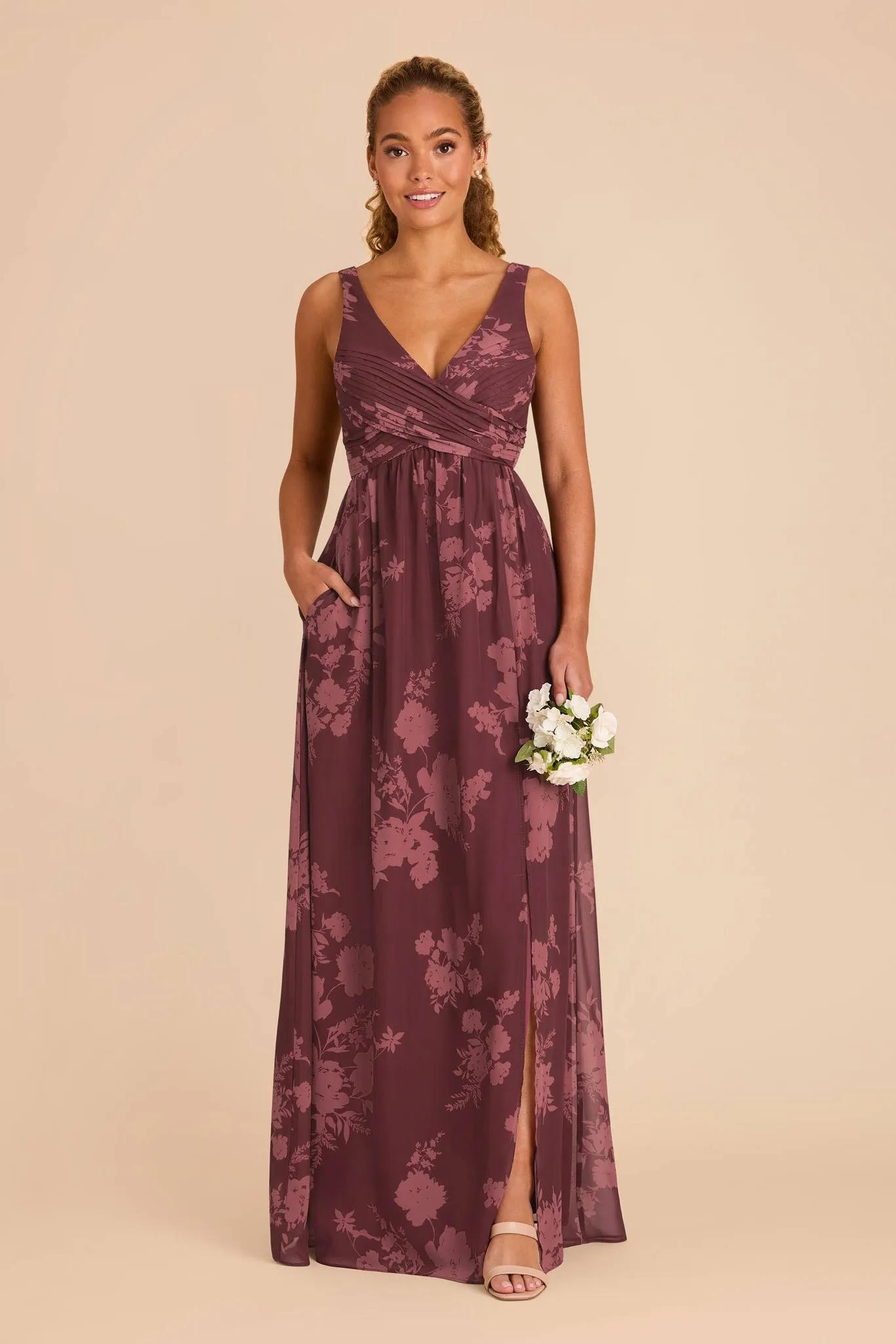 Laurie Chiffon Dress - Sangria Whimsical Blooms sold by Birdy Grey product image thumbnail 2