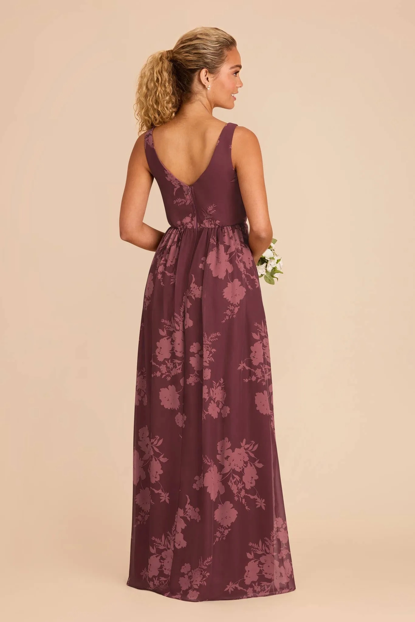 Laurie Chiffon Dress - Sangria Whimsical Blooms sold by Birdy Grey product image thumbnail 5