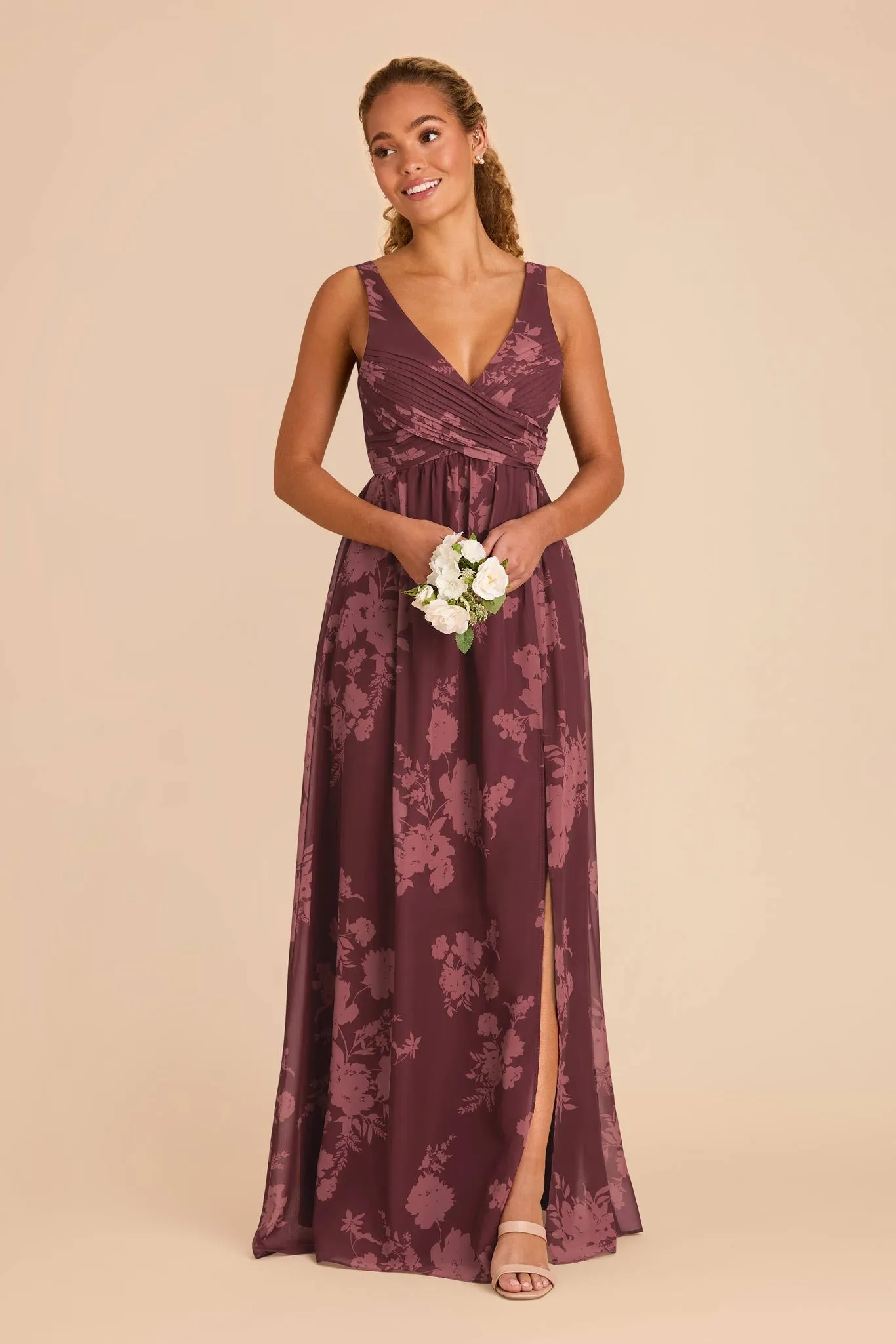 Laurie Chiffon Dress - Sangria Whimsical Blooms sold by Birdy Grey product image thumbnail 3