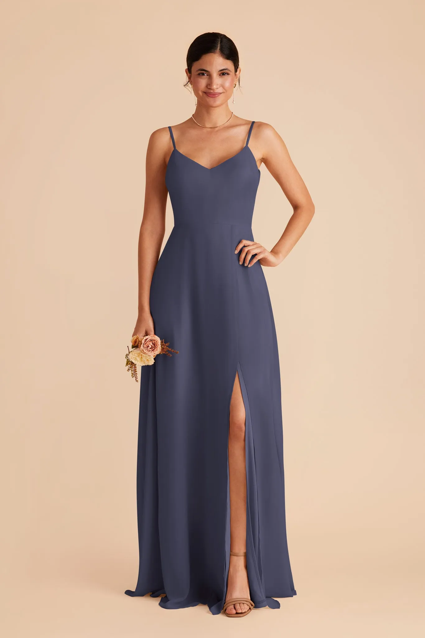 Devin Chiffon Dress With Slit - Dusk Blue sold by Birdy Grey product image thumbnail 4