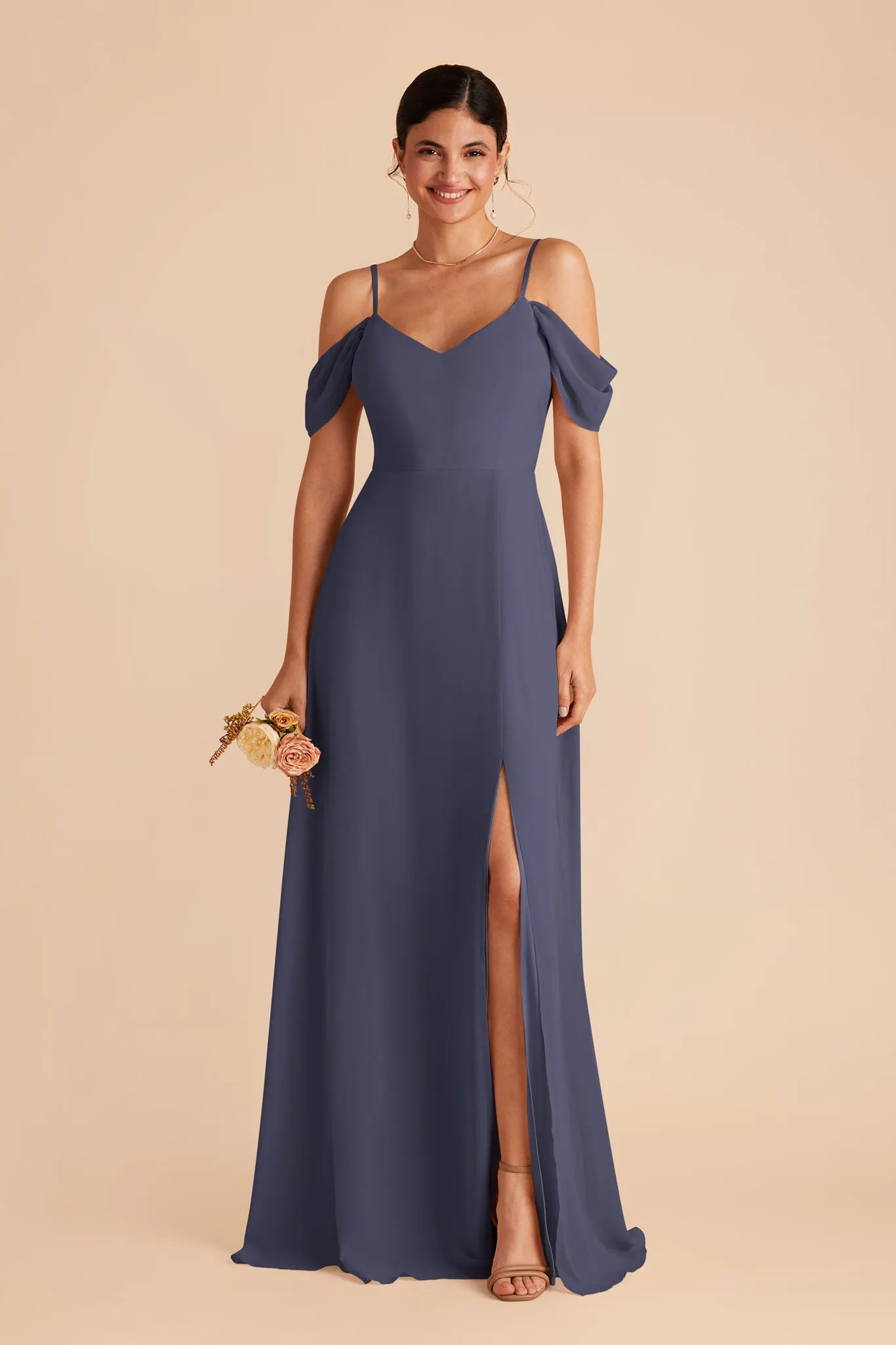 Devin Chiffon Dress With Slit - Dusk Blue sold by Birdy Grey product image thumbnail 3
