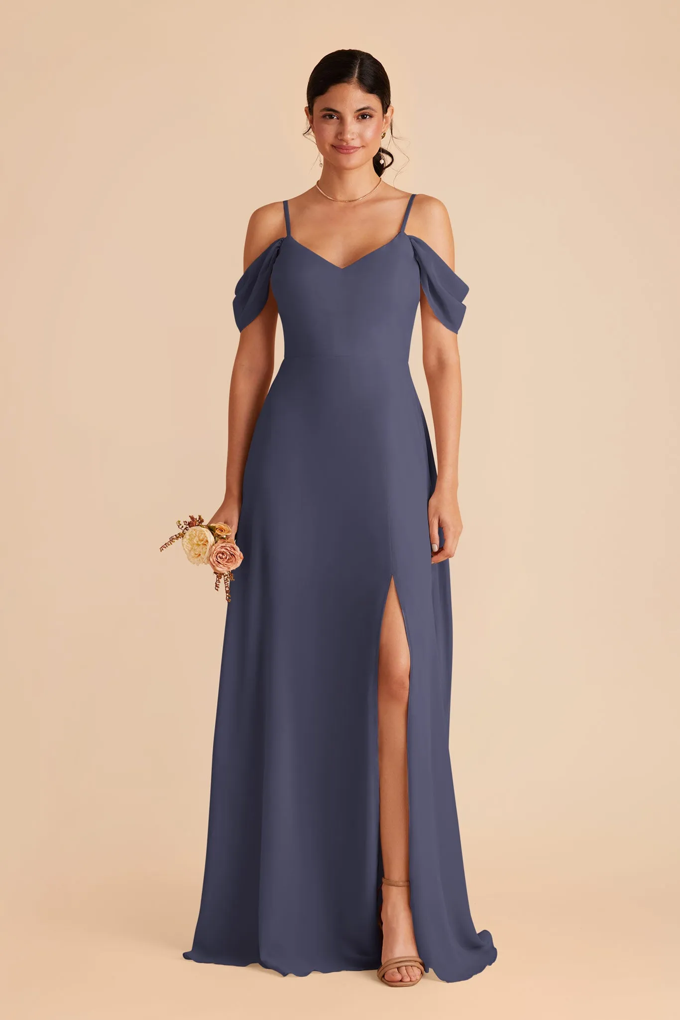 Devin Chiffon Dress With Slit - Dusk Blue sold by Birdy Grey