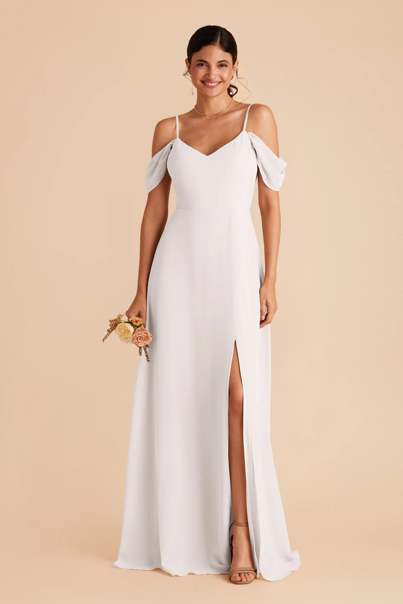 Devin Chiffon Dress With Slit - White sold by Birdy Grey