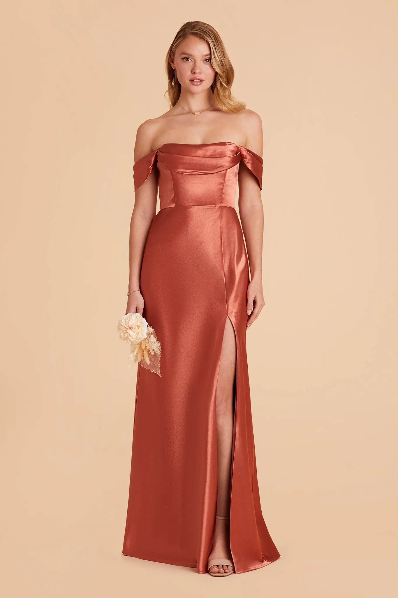 Mia Shiny Satin Dress - Terracotta sold by Birdy Grey product image thumbnail 3