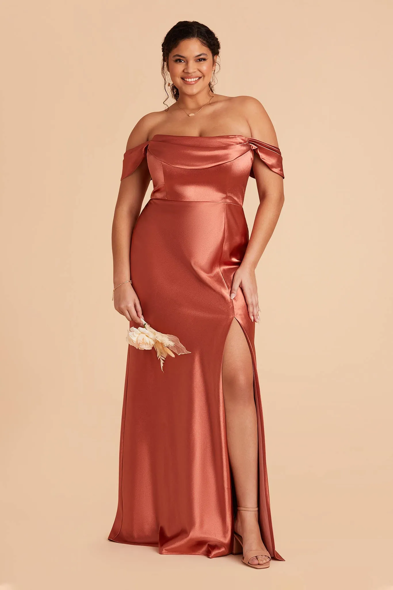 Mia Shiny Satin Dress - Terracotta sold by Birdy Grey product image thumbnail 2