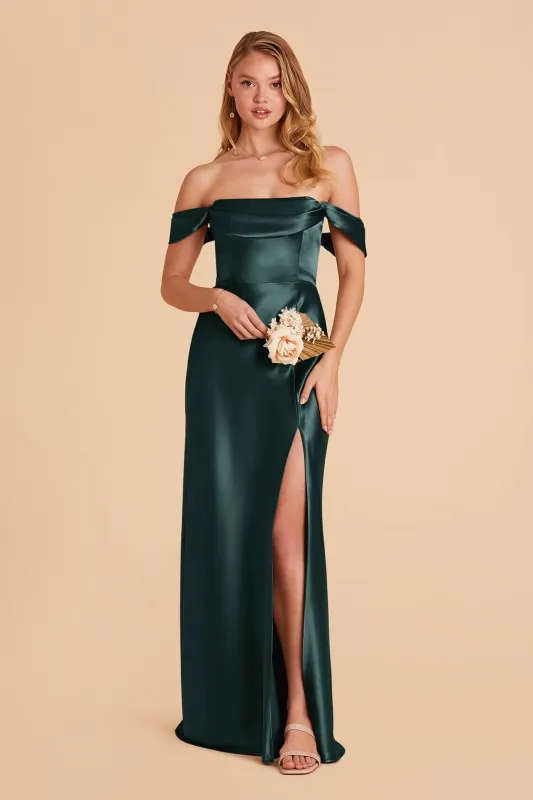 Mia Shiny Satin Dress - Emerald sold by Birdy Grey