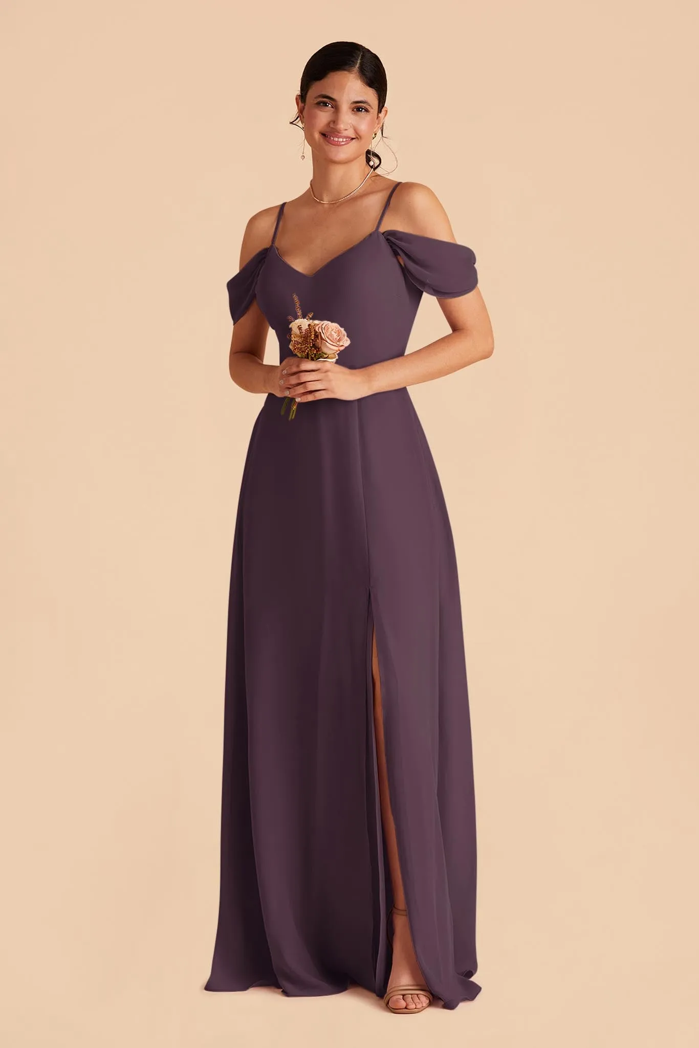 Devin Chiffon Dress With Slit - Plum sold by Birdy Grey