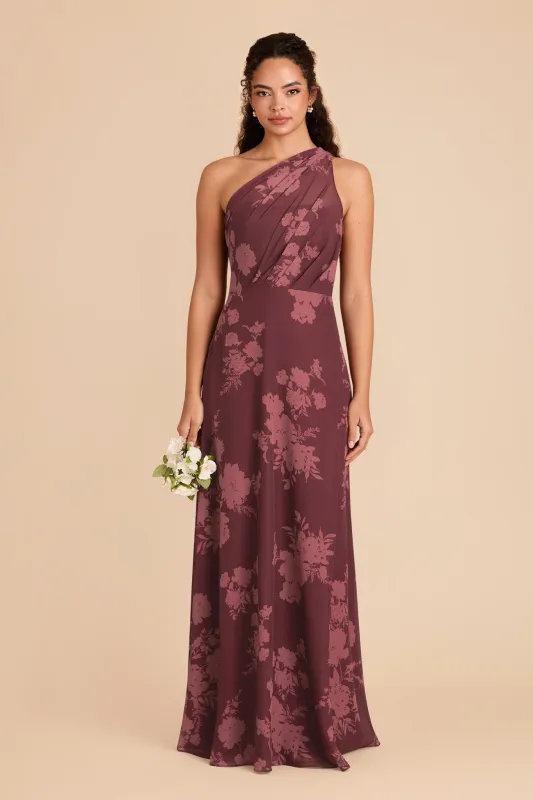 Kira Chiffon Dress - Sangria Whimsical Blooms sold by Birdy Grey