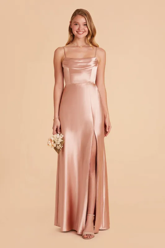 Mia Shiny Satin Dress - Rose Gold sold by Birdy Grey
