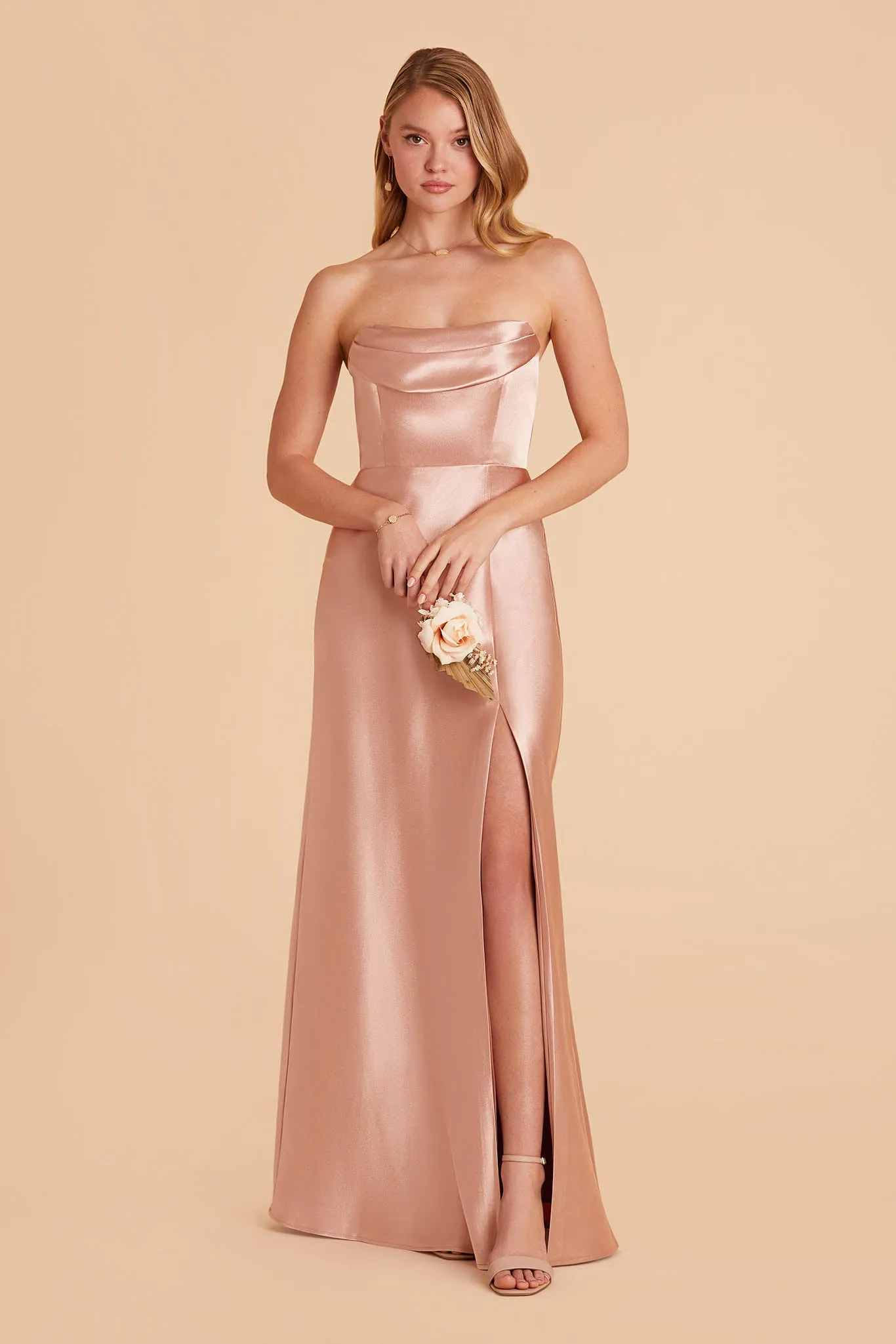 Mia Shiny Satin Dress - Rose Gold sold by Birdy Grey product image thumbnail 5