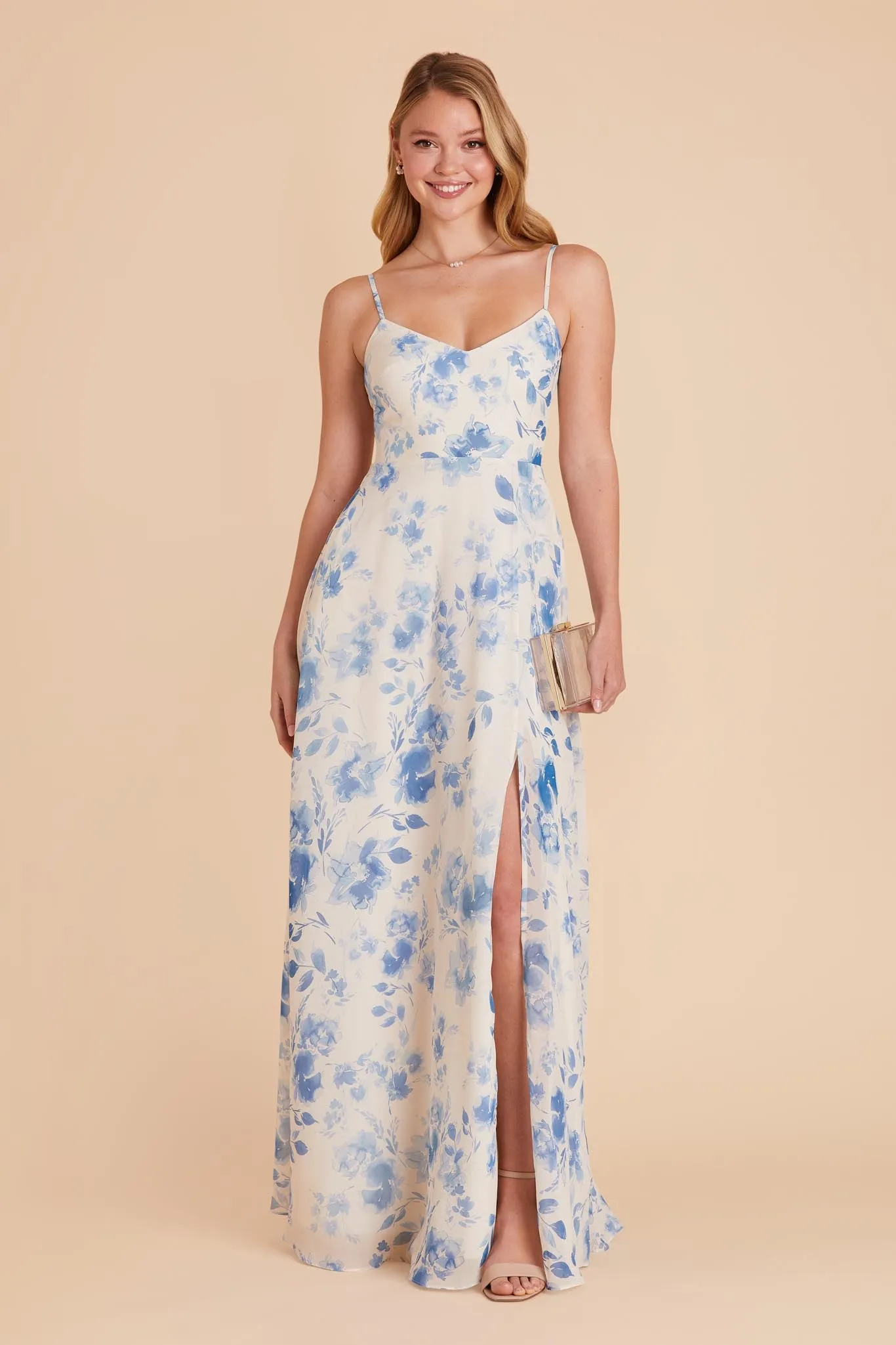 Devin Chiffon Dress With Slit - Blue Rococo Floral sold by Birdy Grey product image thumbnail 3