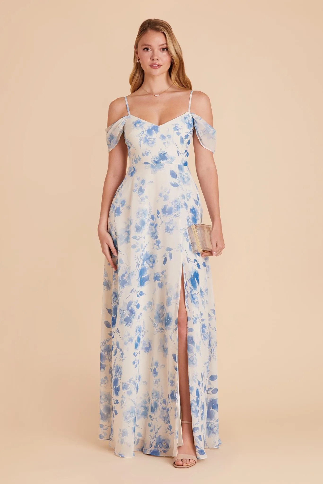 Devin Chiffon Dress With Slit - Blue Rococo Floral sold by Birdy Grey product image thumbnail 4