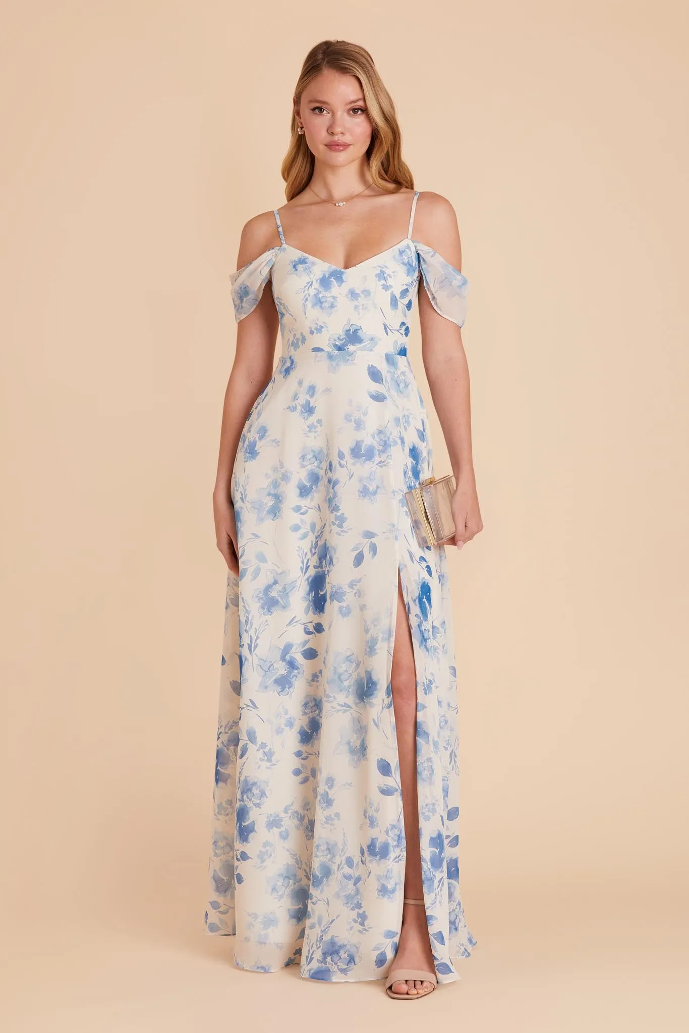 Devin Chiffon Dress With Slit - Blue Rococo Floral sold by Birdy Grey product image thumbnail 5