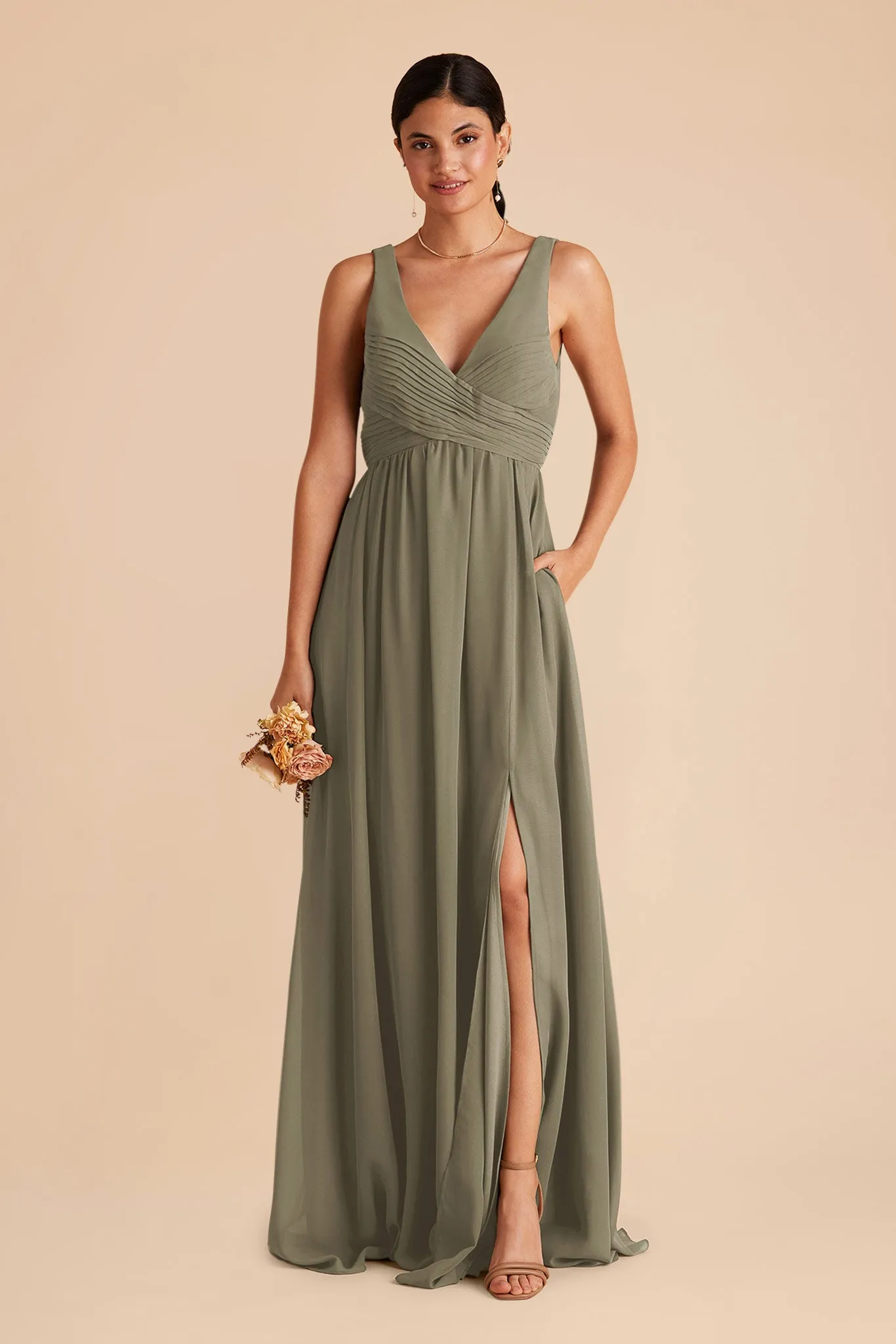 Laurie Chiffon Dress - Thyme sold by Birdy Grey product image thumbnail 5