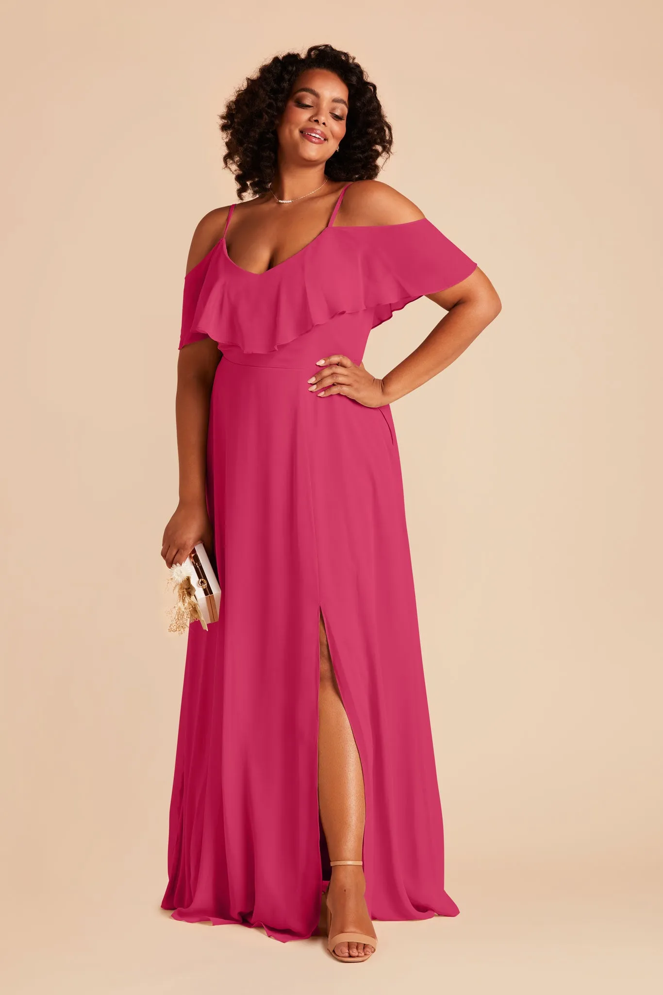 Jane Chiffon Dress With Slit - Fuchsia sold by Birdy Grey product image thumbnail 2