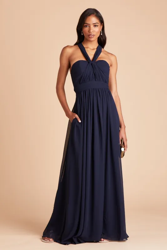 Grace Chiffon Dress - Navy sold by Birdy Grey