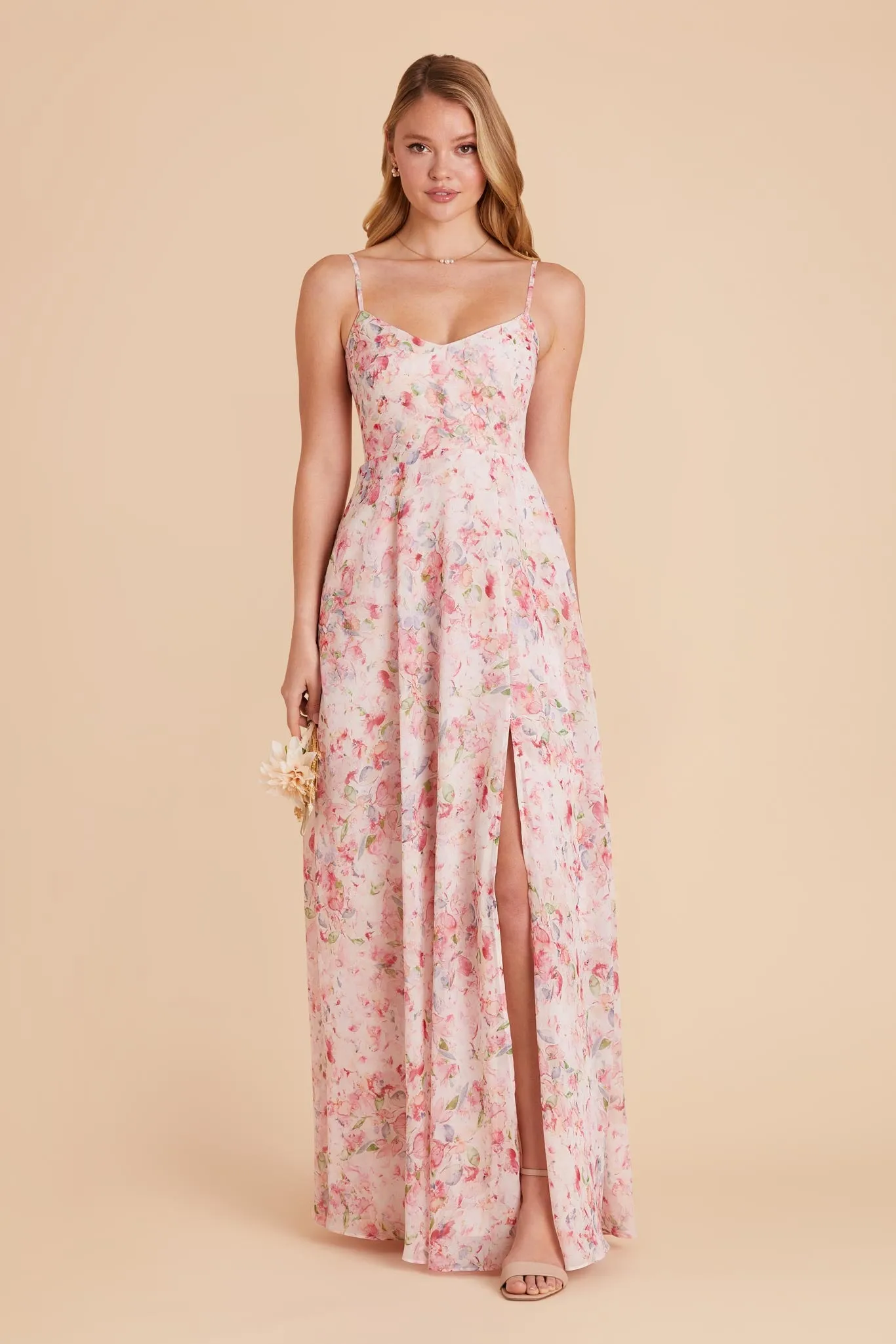 Devin Chiffon Dress With Slit - Pink Falling Petals sold by Birdy Grey product image thumbnail 4