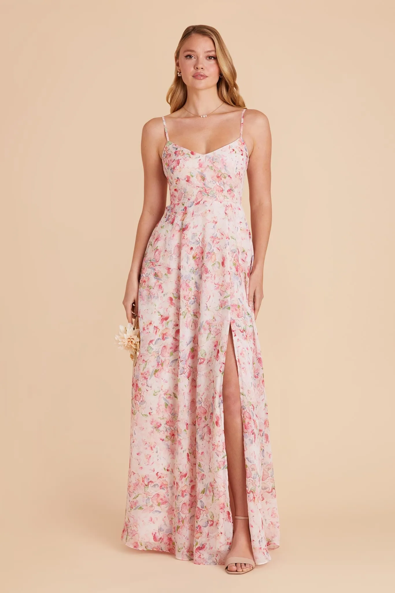 Devin Chiffon Dress With Slit - Pink Falling Petals sold by Birdy Grey product image thumbnail 2