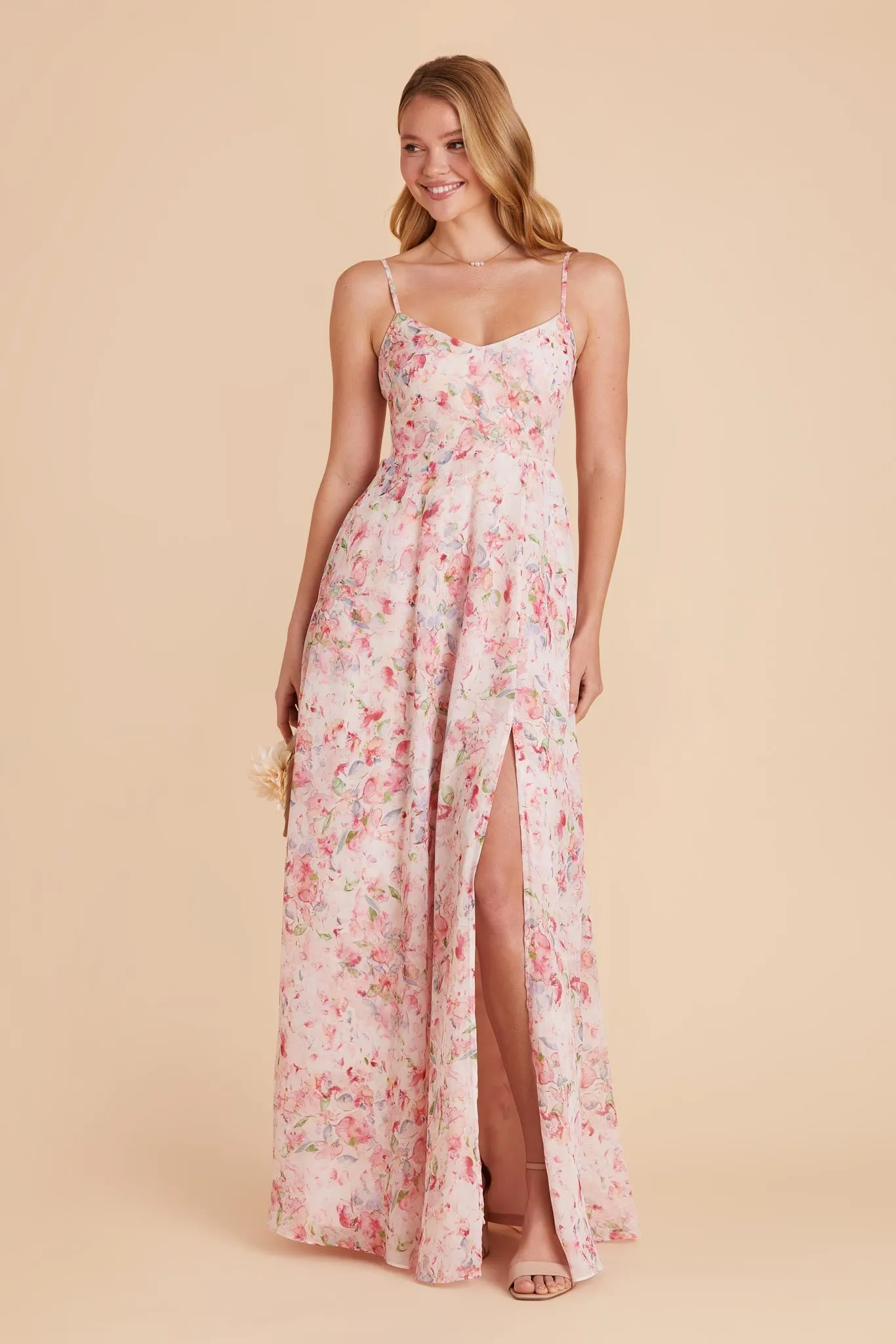 Devin Chiffon Dress With Slit - Pink Falling Petals sold by Birdy Grey product image thumbnail 5