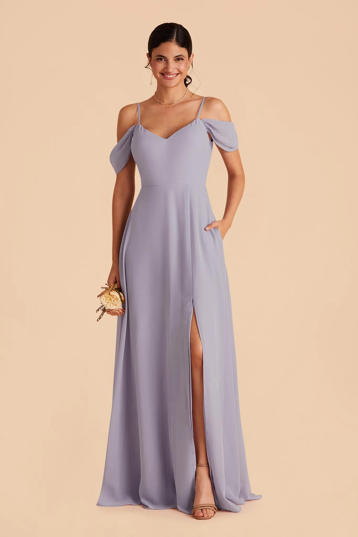 Devin Chiffon Dress With Slit - Dusty Lilac sold by Birdy Grey product image thumbnail 5