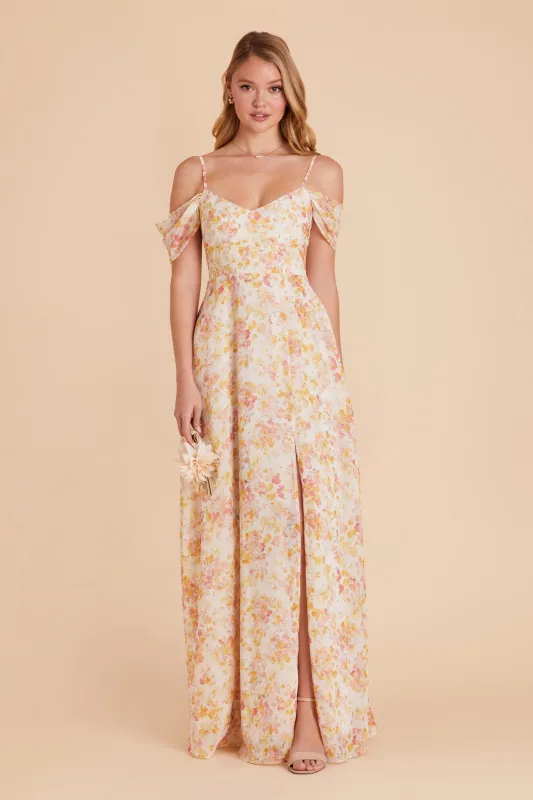 Devin Chiffon Dress With Slit - Pressed Floral sold by Birdy Grey