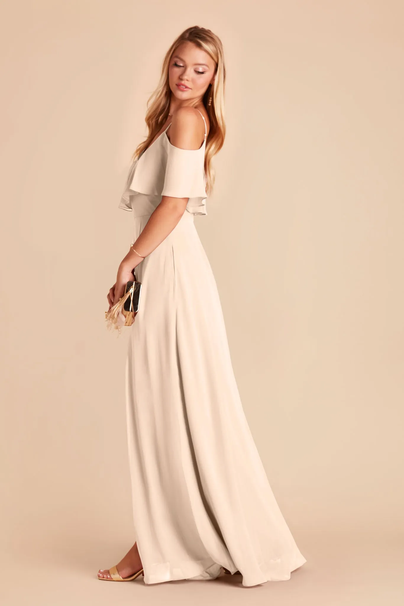 Jane Chiffon Dress With Slit - Champagne sold by Birdy Grey product image thumbnail 5
